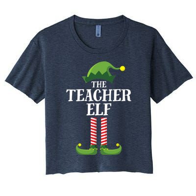 Teacher Elf Matching Family Group Christmas Party Women's Crop Top Tee