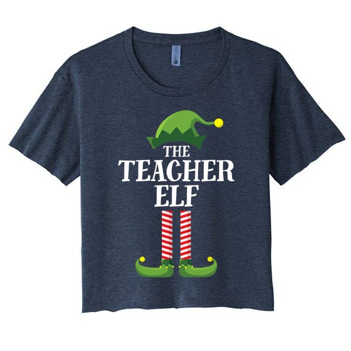 Teacher Elf Matching Family Group Christmas Party Women's Crop Top Tee