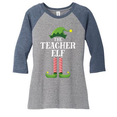 Teacher Elf Matching Family Group Christmas Party Women's Tri-Blend 3/4-Sleeve Raglan Shirt