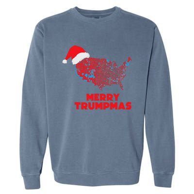 Trump Election Map Merry Christmas Holiday Santa Hat Xmas Garment-Dyed Sweatshirt