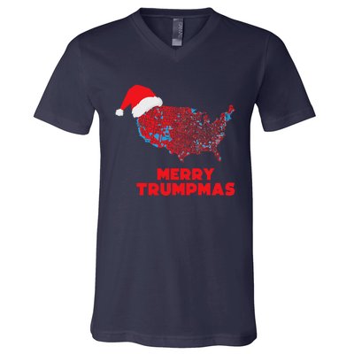 Trump Election Map Merry Christmas Holiday Santa Hat Xmas V-Neck T-Shirt