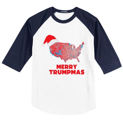 Trump Election Map Merry Christmas Holiday Santa Hat Xmas Baseball Sleeve Shirt