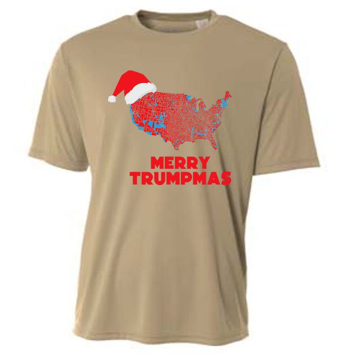 Trump Election Map Merry Christmas Holiday Santa Hat Xmas Cooling Performance Crew T-Shirt