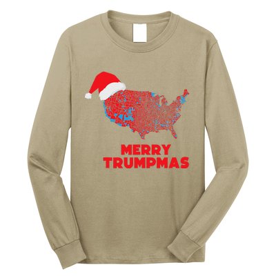 Trump Election Map Merry Christmas Holiday Santa Hat Xmas Long Sleeve Shirt