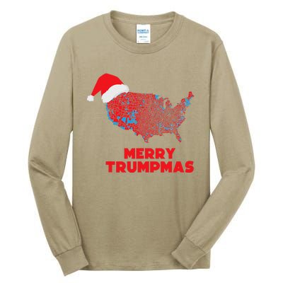 Trump Election Map Merry Christmas Holiday Santa Hat Xmas Tall Long Sleeve T-Shirt