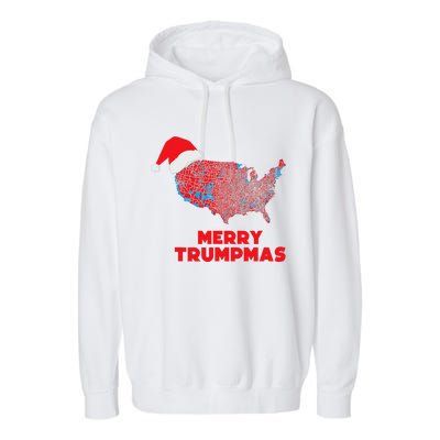 Trump Election Map Merry Christmas Holiday Santa Hat Xmas Garment-Dyed Fleece Hoodie