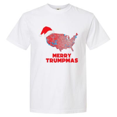 Trump Election Map Merry Christmas Holiday Santa Hat Xmas Garment-Dyed Heavyweight T-Shirt