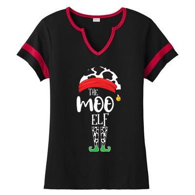 The Elf Moo Cow Funny Christmas Elf Family Matching Ladies Halftime Notch Neck Tee