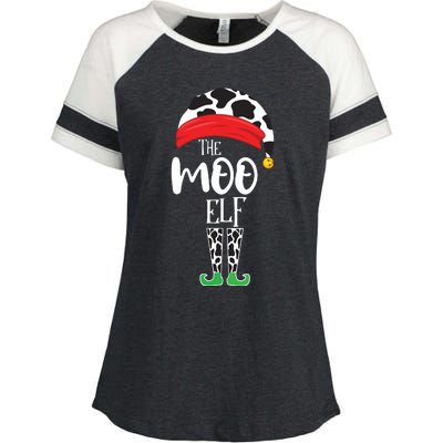 The Elf Moo Cow Funny Christmas Elf Family Matching Enza Ladies Jersey Colorblock Tee