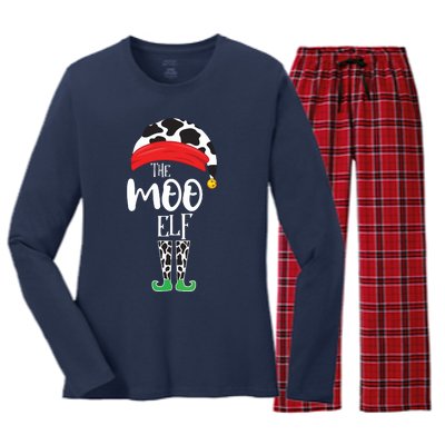 The Elf Moo Cow Funny Christmas Elf Family Matching Women's Long Sleeve Flannel Pajama Set 