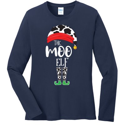 The Elf Moo Cow Funny Christmas Elf Family Matching Ladies Long Sleeve Shirt