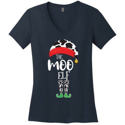 The Elf Moo Cow Funny Christmas Elf Family Matching Women's V-Neck T-Shirt