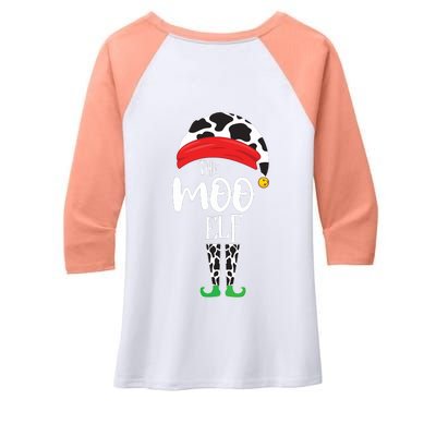 The Elf Moo Cow Funny Christmas Elf Family Matching Women's Tri-Blend 3/4-Sleeve Raglan Shirt