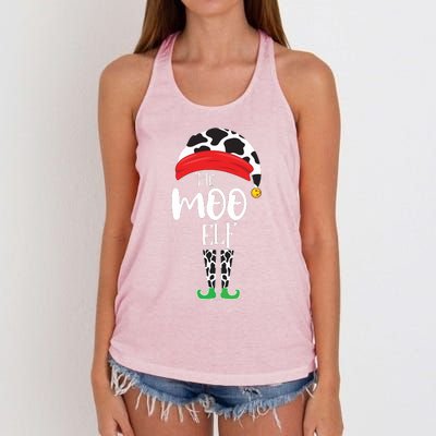 The Elf Moo Cow Funny Christmas Elf Family Matching Women's Knotted Racerback Tank