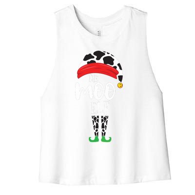 The Elf Moo Cow Funny Christmas Elf Family Matching Women's Racerback Cropped Tank