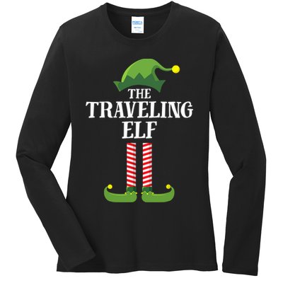 Traveling Elf Matching Family Group Christmas Party Ladies Long Sleeve Shirt