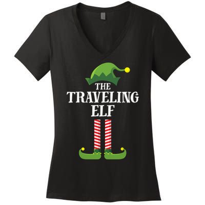 Traveling Elf Matching Family Group Christmas Party Women's V-Neck T-Shirt