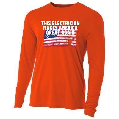 This Electrician Makes America Great Again Usa Flag Patriot Gift Cooling Performance Long Sleeve Crew