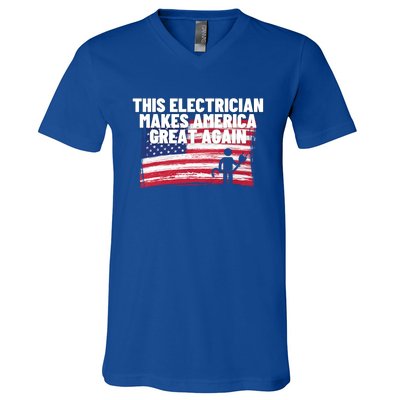 This Electrician Makes America Great Again Usa Flag Patriot Gift V-Neck T-Shirt