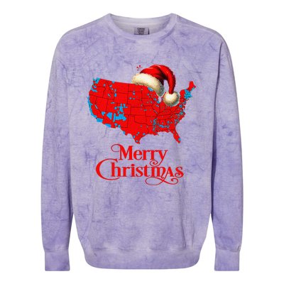 Trump Election Map Merry Christmas Holiday Santa Hat Xmas Colorblast Crewneck Sweatshirt