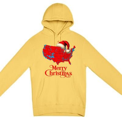 Trump Election Map Merry Christmas Holiday Santa Hat Xmas Premium Pullover Hoodie