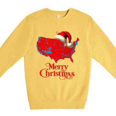 Trump Election Map Merry Christmas Holiday Santa Hat Xmas Premium Crewneck Sweatshirt