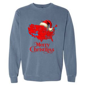 Trump Election Map Merry Christmas Holiday Santa Hat Xmas Garment-Dyed Sweatshirt