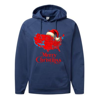 Trump Election Map Merry Christmas Holiday Santa Hat Xmas Performance Fleece Hoodie