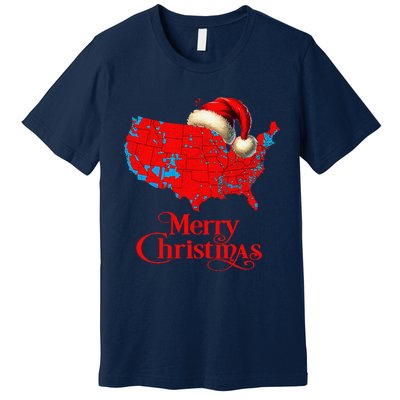 Trump Election Map Merry Christmas Holiday Santa Hat Xmas Premium T-Shirt