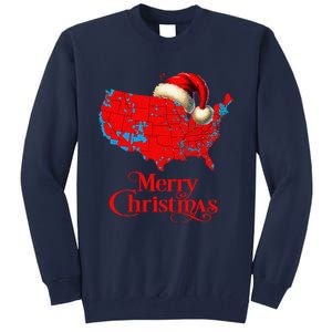 Trump Election Map Merry Christmas Holiday Santa Hat Xmas Tall Sweatshirt