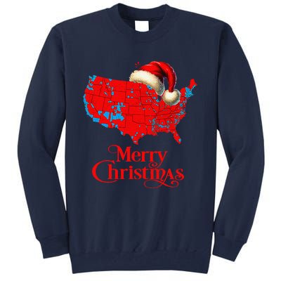 Trump Election Map Merry Christmas Holiday Santa Hat Xmas Tall Sweatshirt