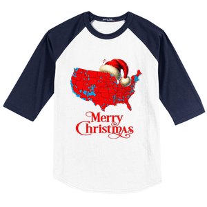 Trump Election Map Merry Christmas Holiday Santa Hat Xmas Baseball Sleeve Shirt