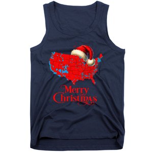 Trump Election Map Merry Christmas Holiday Santa Hat Xmas Tank Top