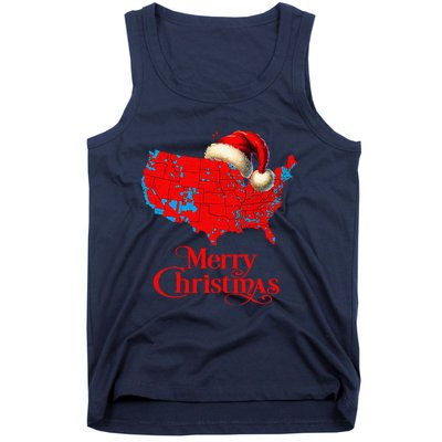 Trump Election Map Merry Christmas Holiday Santa Hat Xmas Tank Top