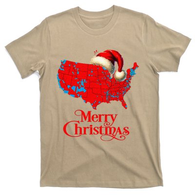 Trump Election Map Merry Christmas Holiday Santa Hat Xmas T-Shirt