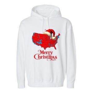 Trump Election Map Merry Christmas Holiday Santa Hat Xmas Garment-Dyed Fleece Hoodie