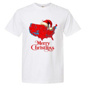 Trump Election Map Merry Christmas Holiday Santa Hat Xmas Garment-Dyed Heavyweight T-Shirt