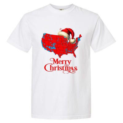 Trump Election Map Merry Christmas Holiday Santa Hat Xmas Garment-Dyed Heavyweight T-Shirt