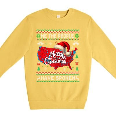 Trump Election Map Merry Christmas Holiday Santa Hat Gift Premium Crewneck Sweatshirt