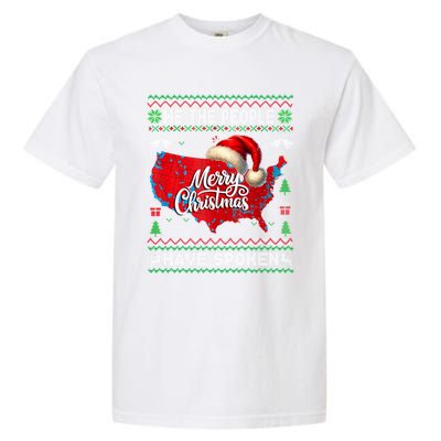 Trump Election Map Merry Christmas Holiday Santa Hat Gift Garment-Dyed Heavyweight T-Shirt