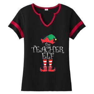 Teacher Elf Matching Family Christmas Pajama Teacher Elf Ladies Halftime Notch Neck Tee