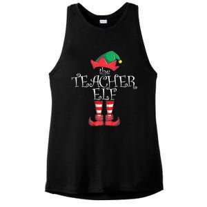 Teacher Elf Matching Family Christmas Pajama Teacher Elf Ladies PosiCharge Tri-Blend Wicking Tank