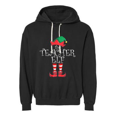 Teacher Elf Matching Family Christmas Pajama Teacher Elf Garment-Dyed Fleece Hoodie