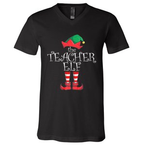 Teacher Elf Matching Family Christmas Pajama Teacher Elf V-Neck T-Shirt