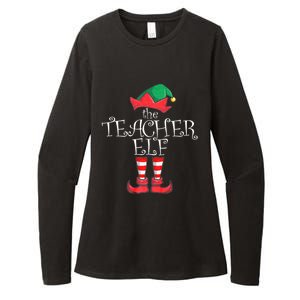 Teacher Elf Matching Family Christmas Pajama Teacher Elf Womens CVC Long Sleeve Shirt