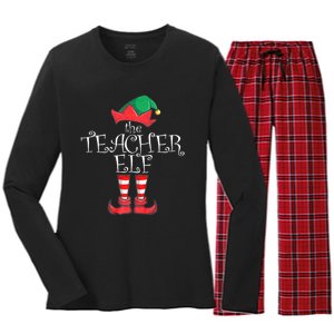 Teacher Elf Matching Family Christmas Pajama Teacher Elf Women's Long Sleeve Flannel Pajama Set 