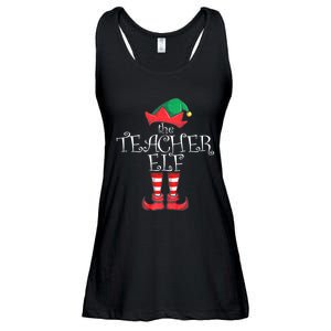 Teacher Elf Matching Family Christmas Pajama Teacher Elf Ladies Essential Flowy Tank