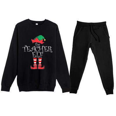 Teacher Elf Matching Family Christmas Pajama Teacher Elf Premium Crewneck Sweatsuit Set