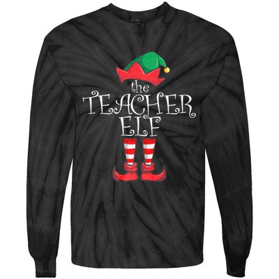 Teacher Elf Matching Family Christmas Pajama Teacher Elf Tie-Dye Long Sleeve Shirt