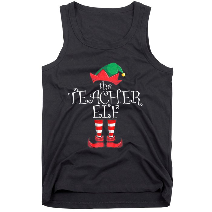 Teacher Elf Matching Family Christmas Pajama Teacher Elf Tank Top